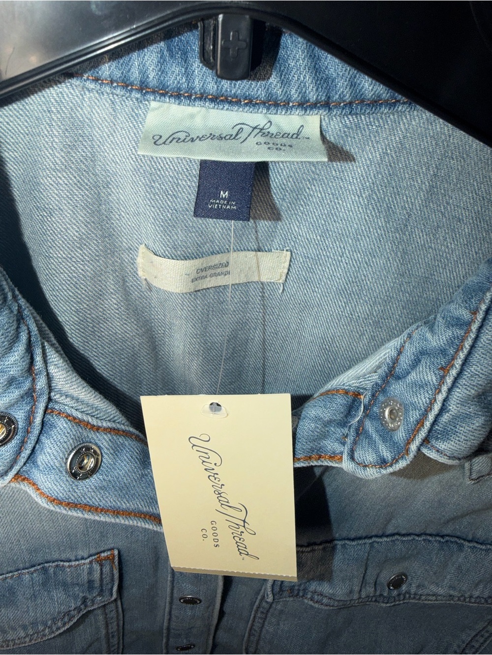 NWT Universal Threads Women’s Oversized Jean Jacket with Christian Cross Graphic - Picture 8 of 10